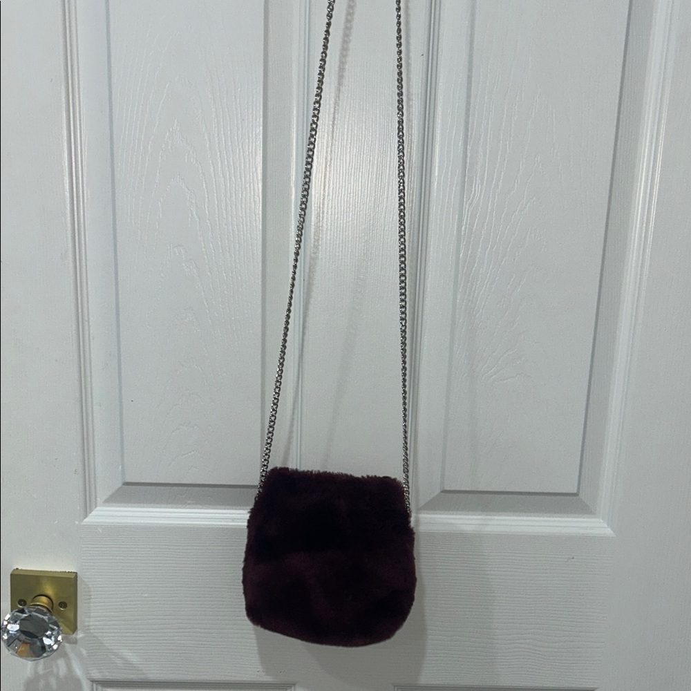 Elegant Burgundy Faux Fur Crossbody Bag